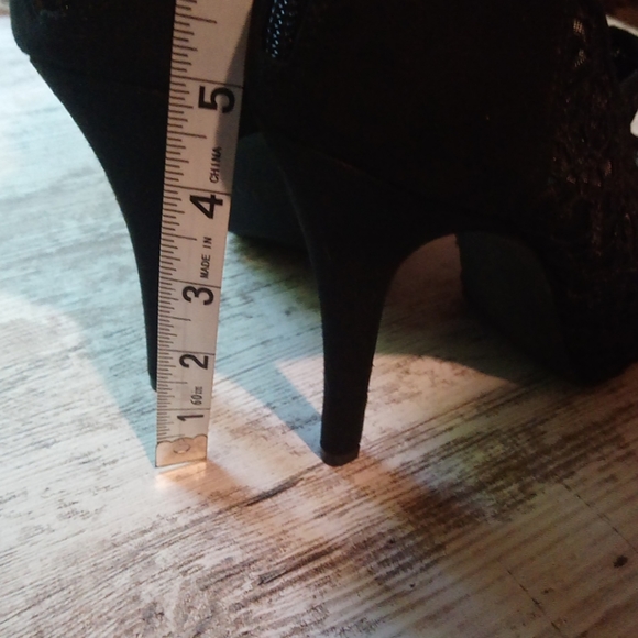 Elle Black Lace Suede Open Toe Heels with Zipper - Picture 10 of 10